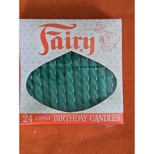 Vintage Fairy Large Birthday Candles In Box Green 24 Count Smokeless & Dripless